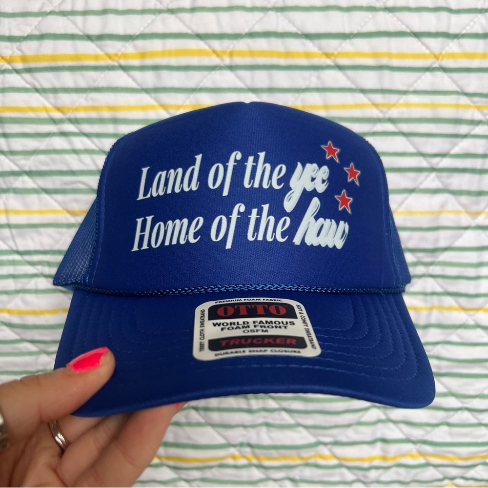OTTO Blue Trucker Hat - Land of the Yee Home of the Haw